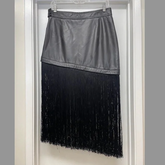 Helmet Lang Black Lamb Leather and Fringe Skirt EUC - Picture 9 of 14